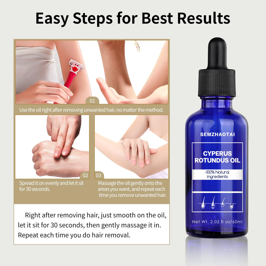 Cyperus Rotundus Oil - Natural Nut Grass Oil for Hair Removal, Reducing Body Hair Growth, Smooth Skin & Moisturizing, Soothing & Gentle, Ideal for All Skin Types (1pc, 60ml)