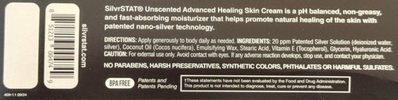 SilvrSTAT Advanced Healing Skin Cream with Silver, Vitamin E, & Hyaluronic Acid Which Promotes Natural Healing | Unscented | 3.4 oz