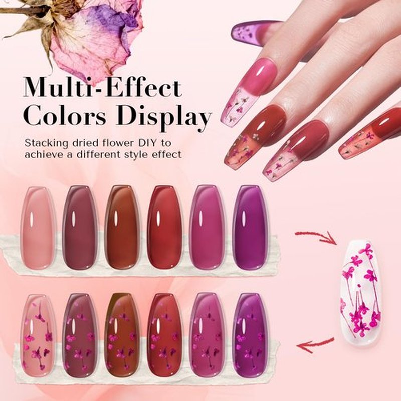 AZUREBEAUTY Valentine's Dip Powder Set, 6 Pcs Blush Pink Jelly Dipping Powder, French Nail Art Starter Manicure Kit for Salon Quality & DIY at Home