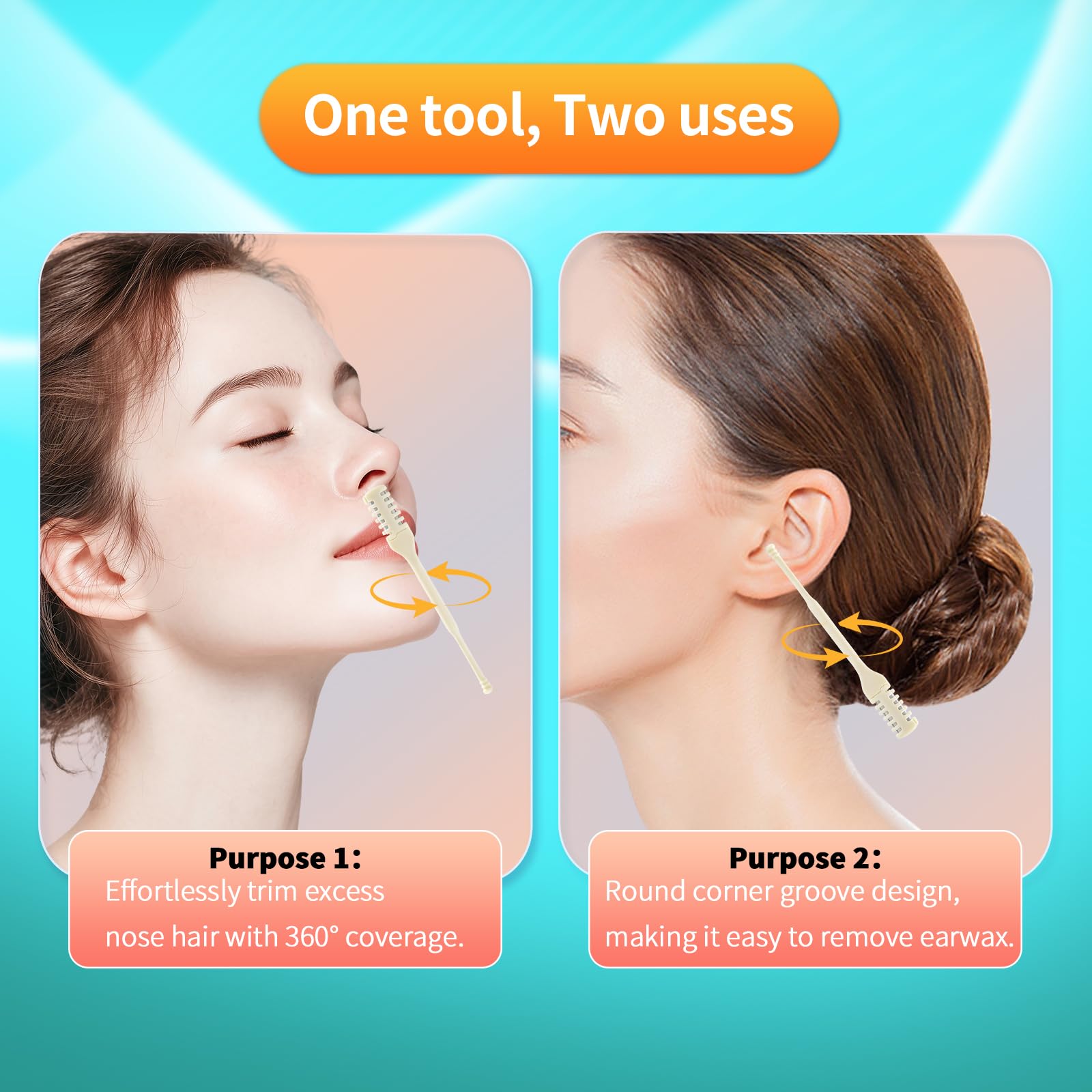 Haipeiyl 12 PCS 360°Manual Nose Hair Trimmer, Dual-Blade Manual Trimmer for Women Men Double Sided Nose Hairs Remover Tool (Beige)