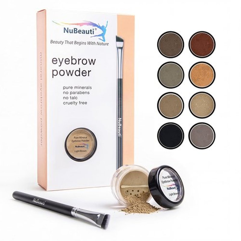 NuBeauti Natural Eyebrow Powder Kit Mica Brow Powder Makeup Kit with Professional Angled Brush 10 Natural Shades No Parabens or Chemicals Eyebrow Shaper Kit