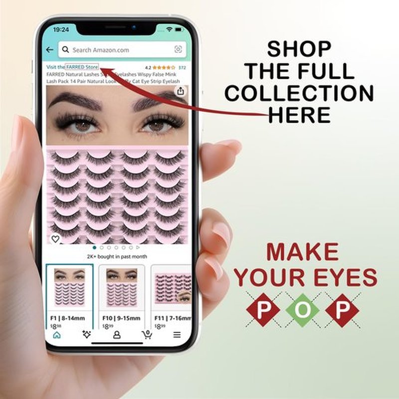 FARRED Natural Lashes Short Eyelashes Wispy False Mink Lash Pack 14 Pair Natural Look Fluffy Cat Eye Strip Eyelash Small Fake Lashes Full Pestañas Sets for MUA and Beginners Daily Makeup (F1 | 8-14mm)