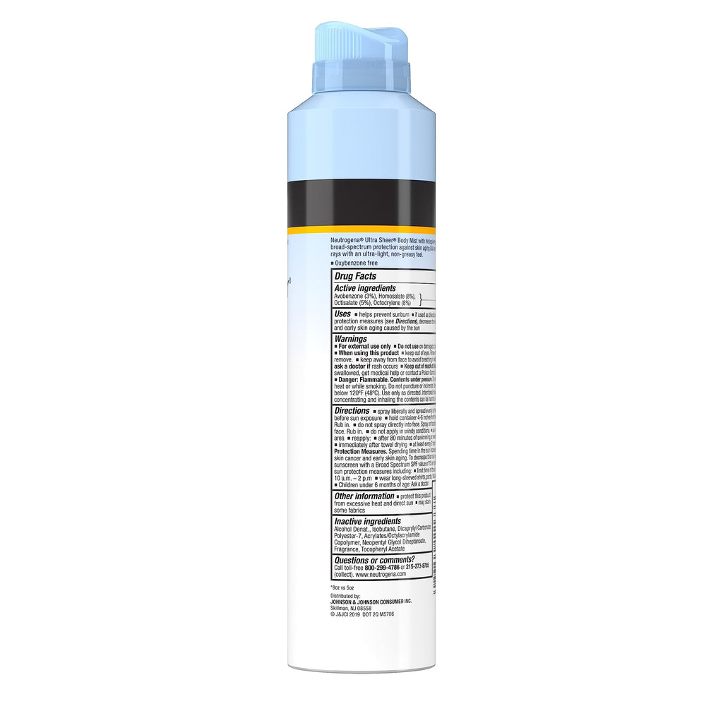 Neutrogena Ultra Sheer Body Mist Sunscreen Spray SPF 30 with Broad Spectrum Sun Protection, Lightweight, Water-Resistant, Oil-Free, Non-Comedogenic & Oxybenzone-Free, Value Size, 8 oz