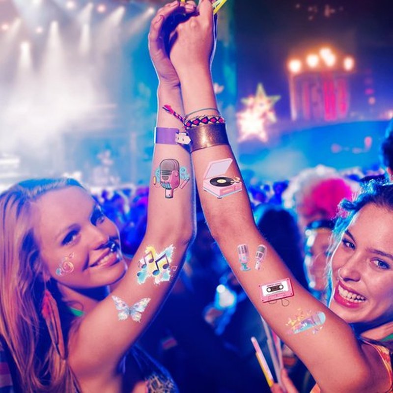 Music Party Temporary Tattoos for Fans - 8 Sheets 200 Styles Music Merch Gifts Birthday Party Favors Decorations Female Pop Singer Album Hand Face Fake Tattoo Stickers for Fans Concert Decor
