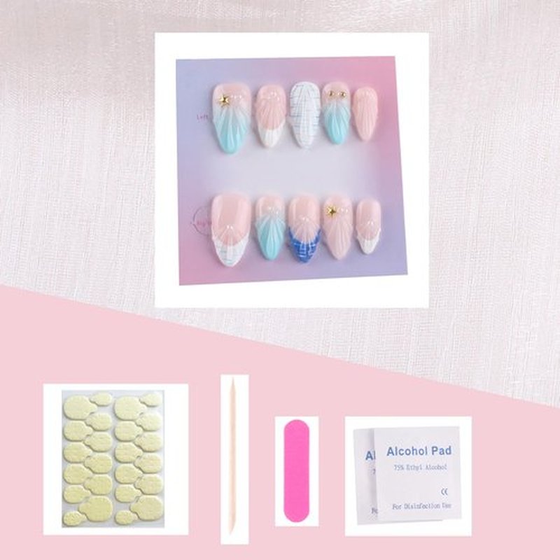 Handmade 3D Design Press On Nails Medium Almond, MZCMSL Acrylic False Nail Tips (S)