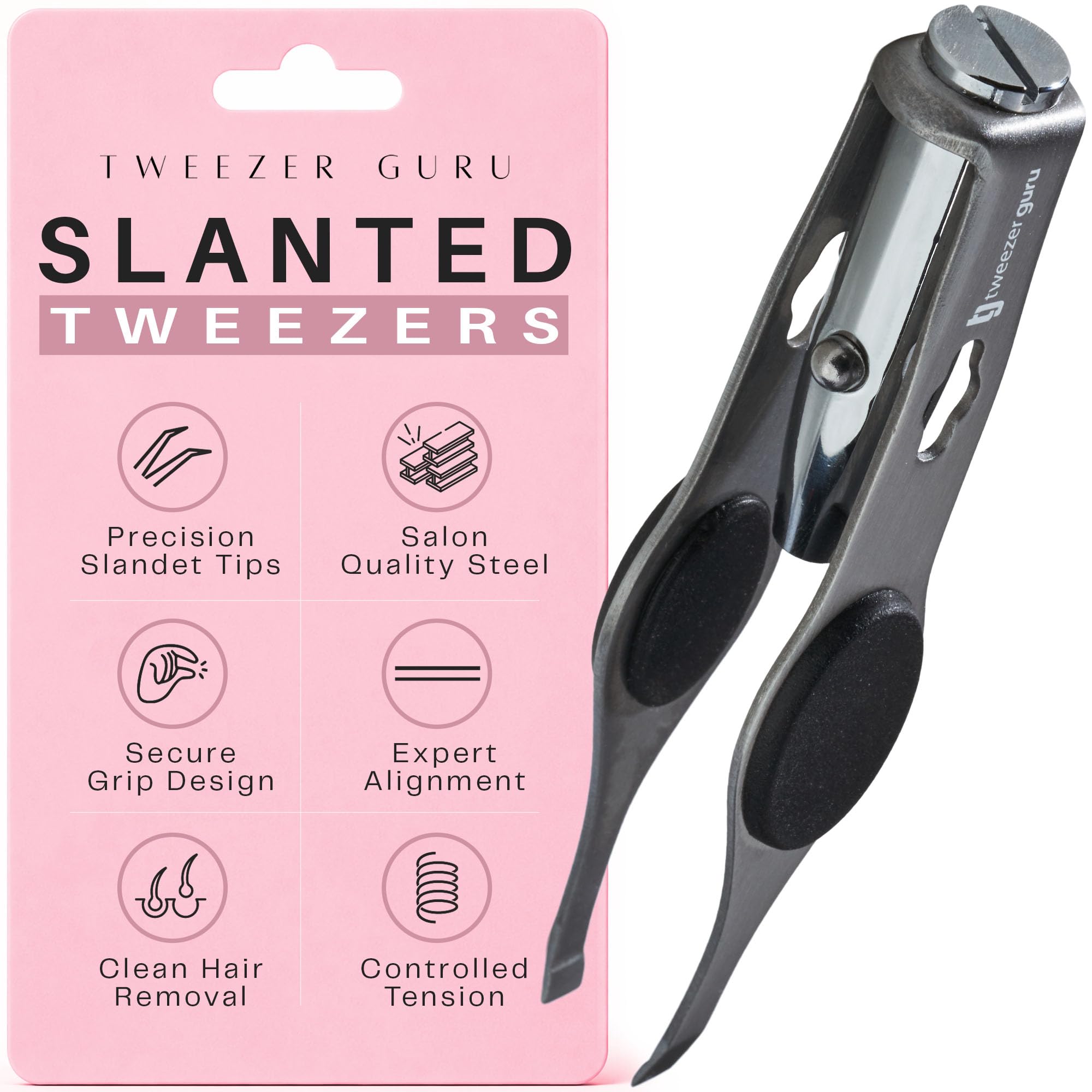 Tweezer Guru Pro Illuminating Eyebrow Tweezers for Women & Men Professional Stainless Steel Slanted Tweezers with LED Light Mirror Pouch Precision Tweezers for Brow Facial Hair Ingrown Hair Silver