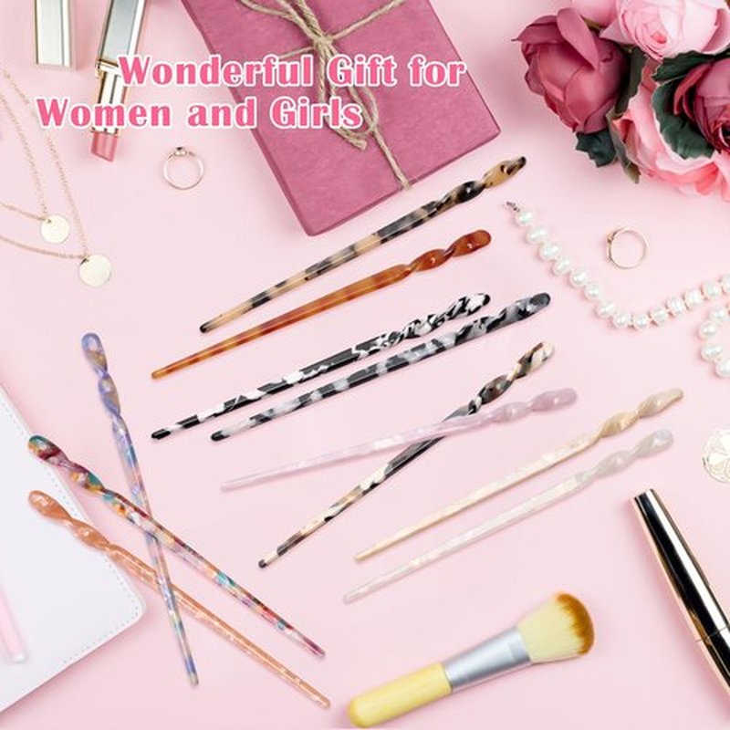 12P Acetate Hair Sticks Set, Coldairsoap 12 Colors Tortoise Shell Hair Pins Straight Chopsticks Vintage French Hair Forks for Women (12P)