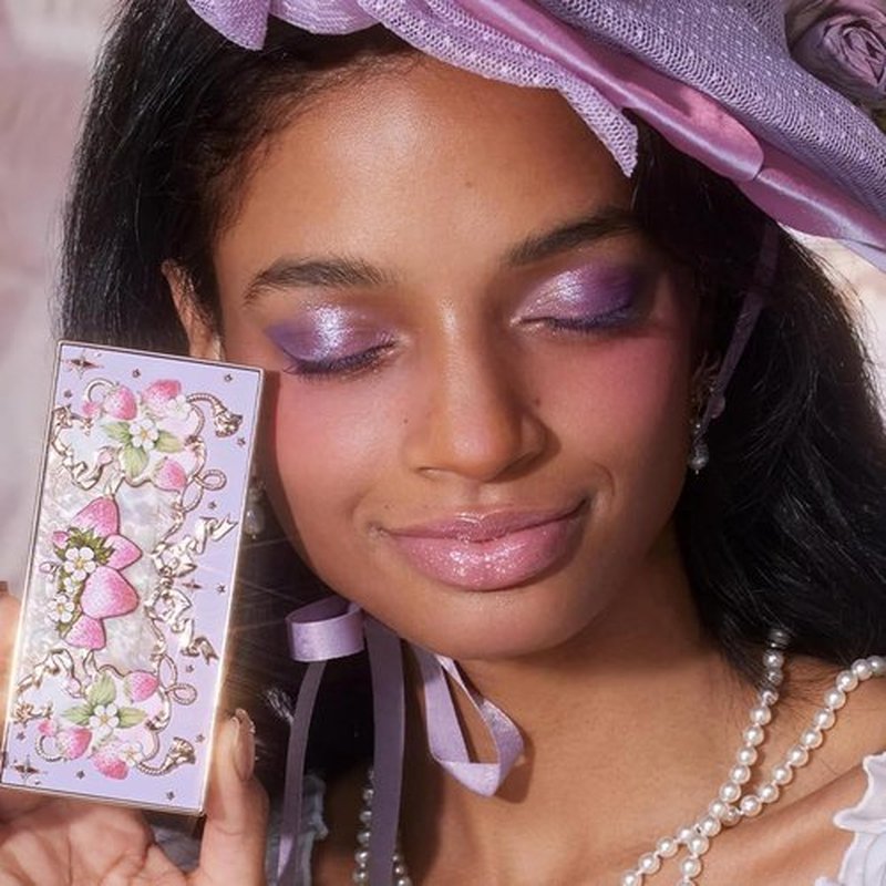 Flower Knows Violet Strawberry Rococo Eyeshadow Palette - 5 Blendable Shades for Cute Eye Makeup | 0.21 Oz