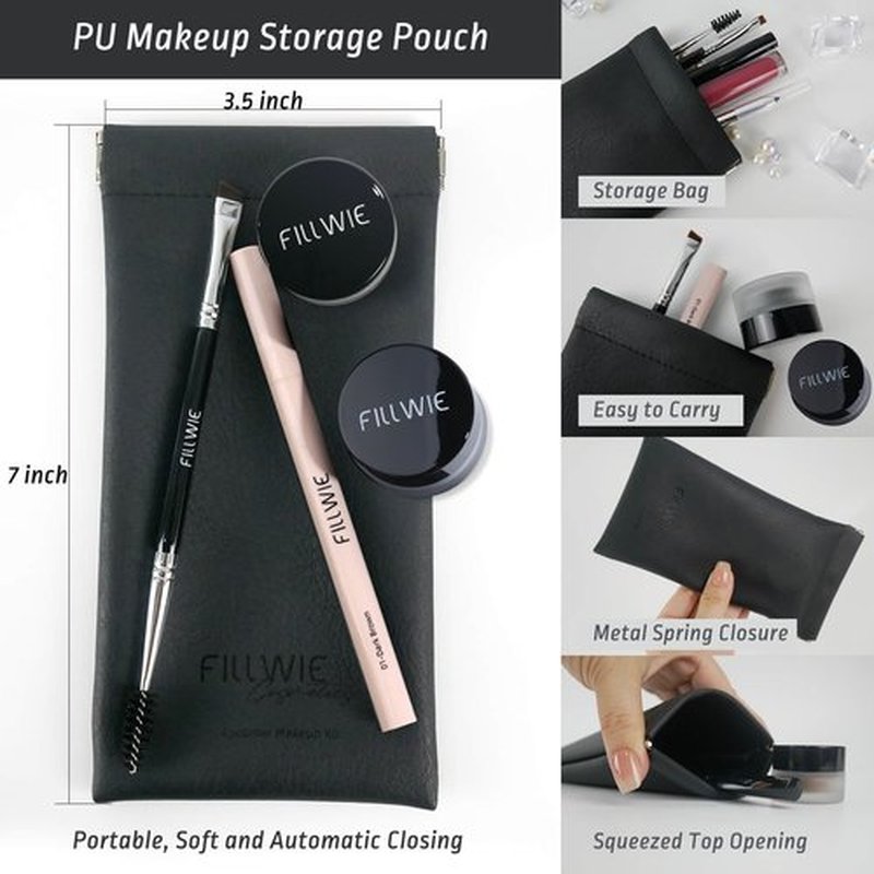 2 Pack Eyebrow Pomade Stamp & 4-Tip Liquid Eyebrow Pen Kit, Dual Brow Colors with Angled Spoolie Brush & PU Travel Pouch – Long-Lasting, Waterproof, Natural Look (Dark Brown + Chocolate)