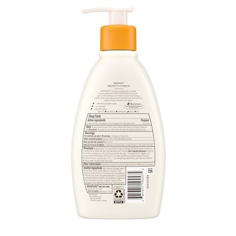 Aveeno Protect + Hydrate Sunscreen Lotion - Moisturizing SPF 60, Water & Sweat Resistant, 12 Fl Oz