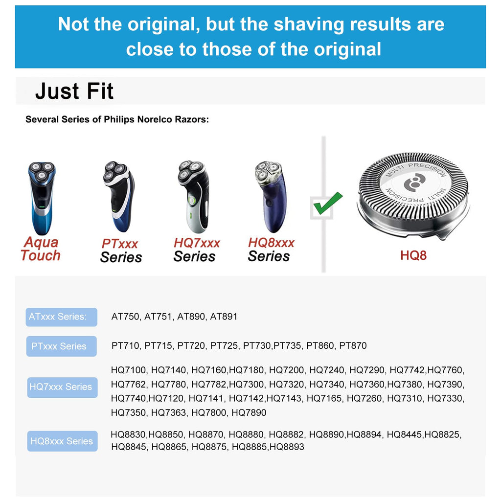 HQ8 Replacement Heads Compatible With Philips Norelco Aquatec Shavers, Replacement Blades For Norelco HQ8, 3pcs Blades With 1pcs Retaining Ring