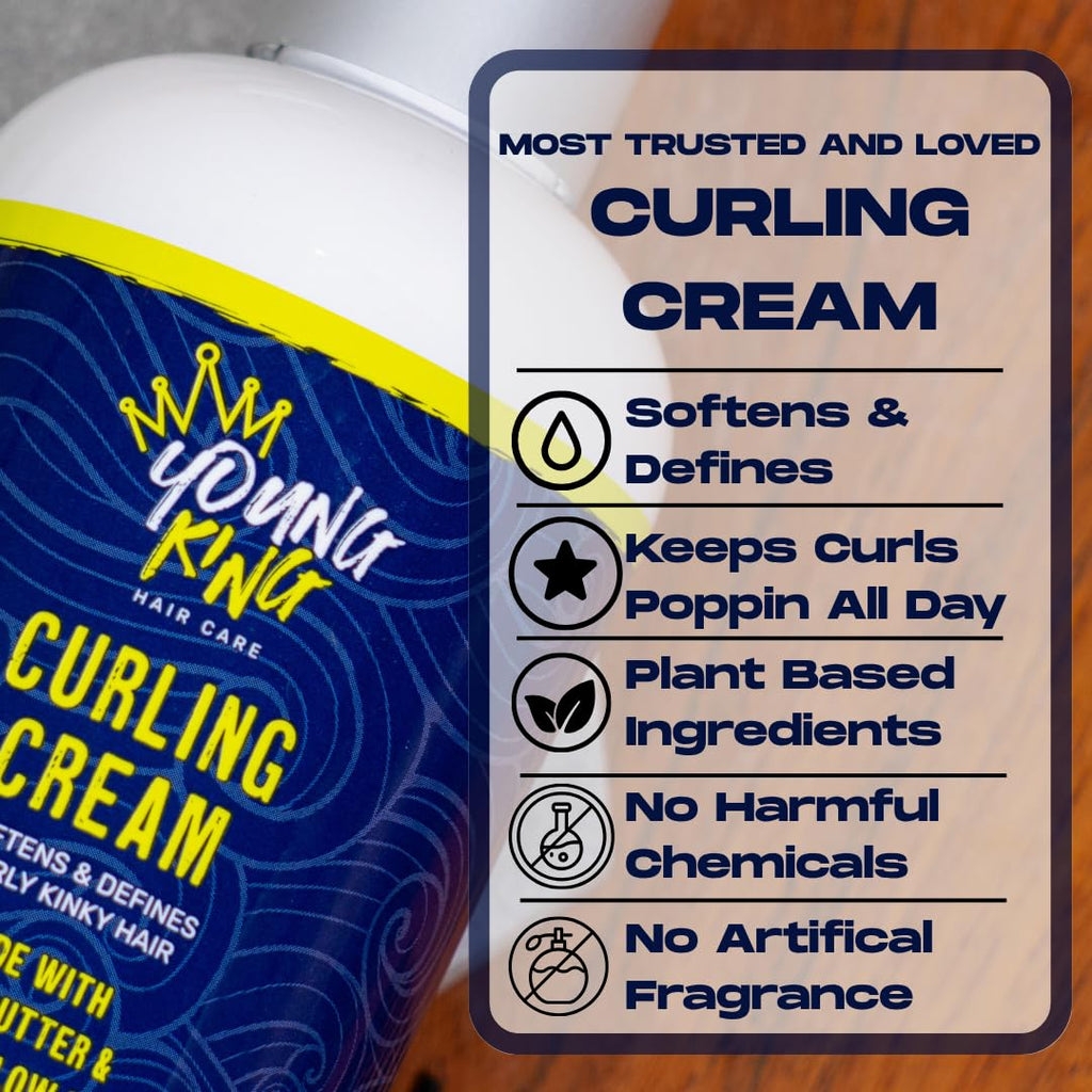 YOUNG KING HAIR CARE Kids Curl Cream for Wavy, Kinky and Curly Hair | Curl Defining, Moisturizing & Softening with Shea Butter and Marshmallow Root (8.02)