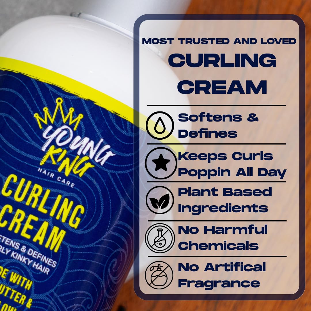 YOUNG KING HAIR CARE Kids Curl Cream for Wavy, Kinky and Curly Hair | Curl Defining, Moisturizing & Softening with Shea Butter and Marshmallow Root (8.02)