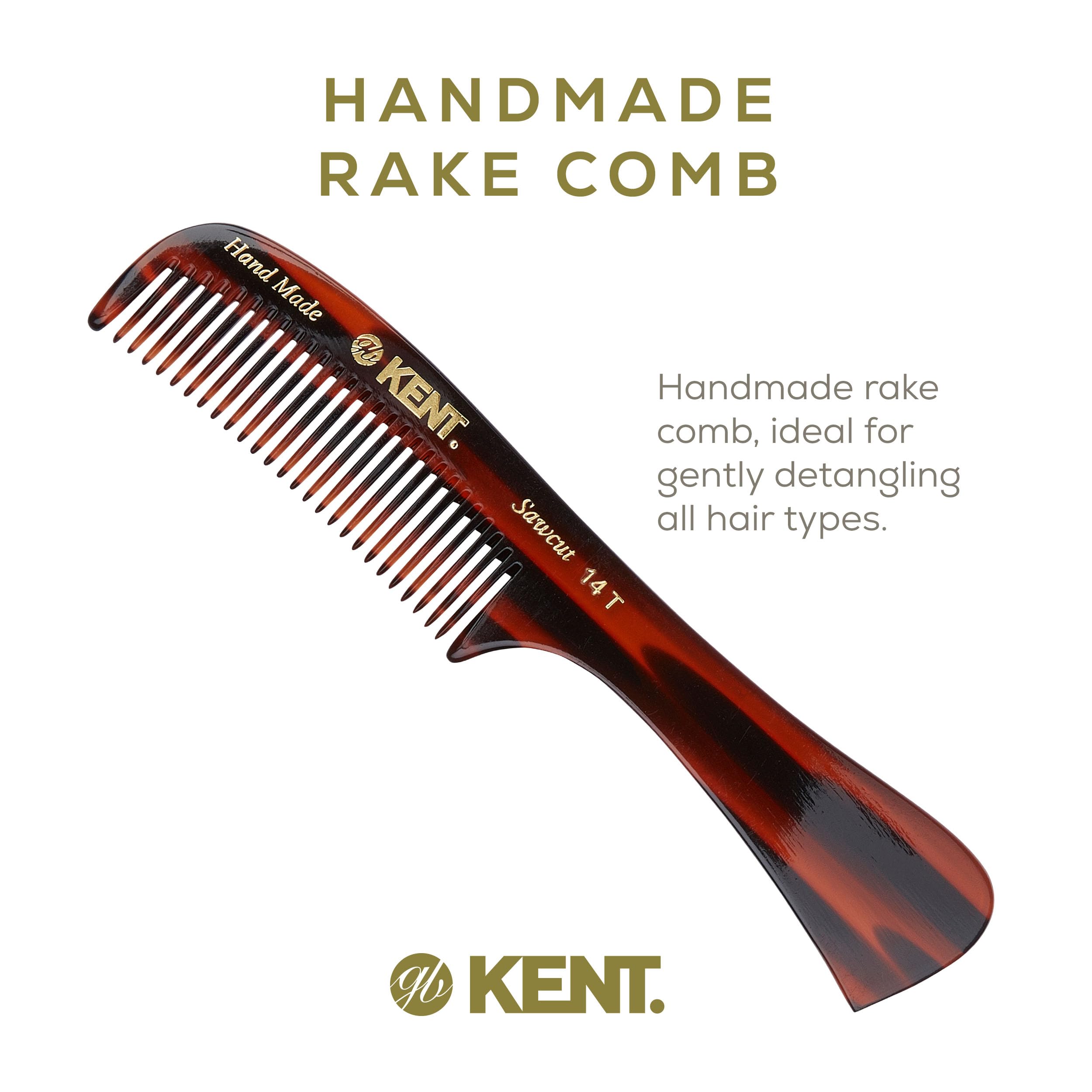 Kent 14T Tortoise Large Detangling Comb, Wide Teeth for Long Thick Curly Wavy Hair. Hair Detangler Comb For Wet and Dry. Saw-Cut from Cellulose and Hand Polished, Handmade in England
