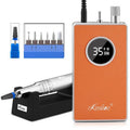 Kredioo Nail Drill Professional Super Quiet with Coreless Motor 35000RPM Electric File 6+1 Tungsten Bits Kit Portable Strong Drill para uñas Profesional Remove Acrylic Nails Dip Powder-Orange