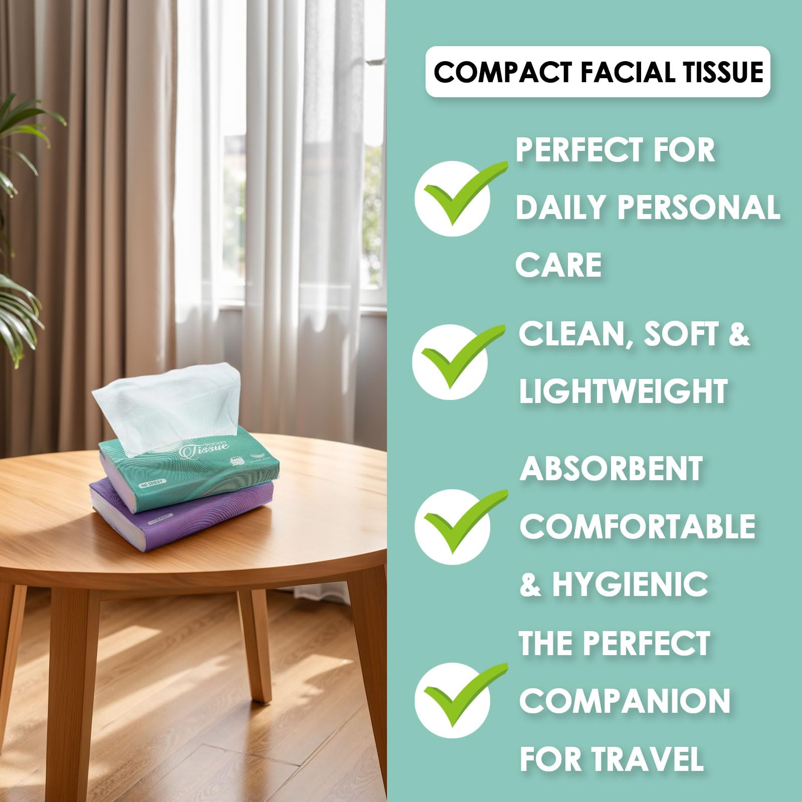 Pocket Tissues Travel Packs 480 Sheets with 3 Ply Facial Tissues Refills for Purse, Car, Traveling, and Camping,ultra clean and soft