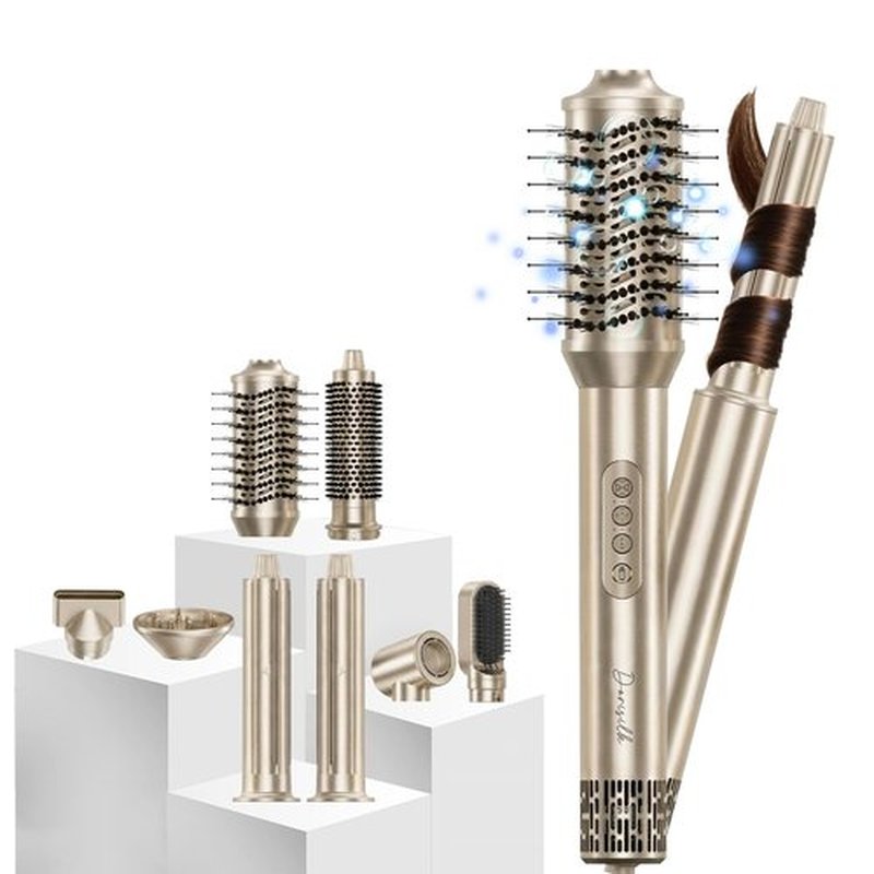 DORISILK 8 in 1 Hair Styler & Hair Dryer Brush Blow Dryer, 110,000 RPM High-Speed Hot Brush Styler, Ionic Smooth Cepillo Secador de Cabello Multi Straightener Curler Volumizer Dryer, Champagne Gold