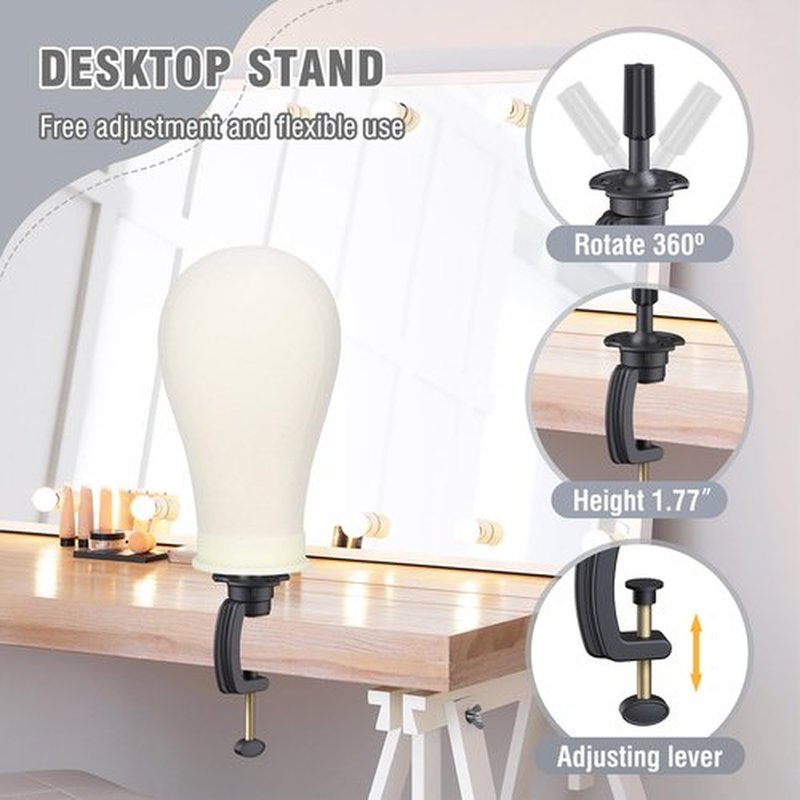 Relx Reinforced Wig Stand with Mannequin Head - Adjustable Wig Head Stand with Head for Wigs - Manikin Head Set for Cosmetology, black