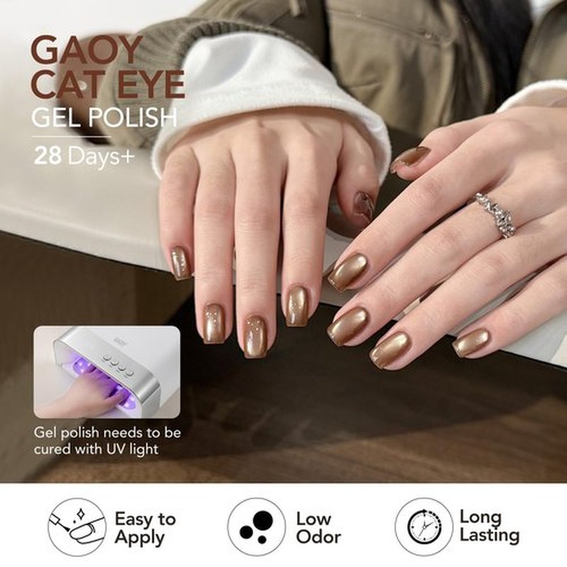 GAOY Brown Cat Eye Fall Gel Nail Polish Set with Magnet, 6 Colors Champagne Mocha Golden Brown Glitter Gel Holography, Long Lasting for Nail Art at Home & Salon Manicure