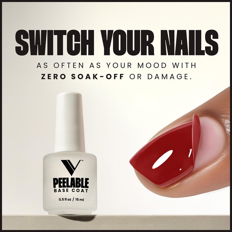 V Beauty Pure Peel Off Gel Base Coat - Peelable Base Coat, Easy Peel Off and Zero Soak-Off, Damage-Free Quick Manicure Change, Beginner and Professional Friendly, Fast Drying Nail Base - 0.5 Fl Oz