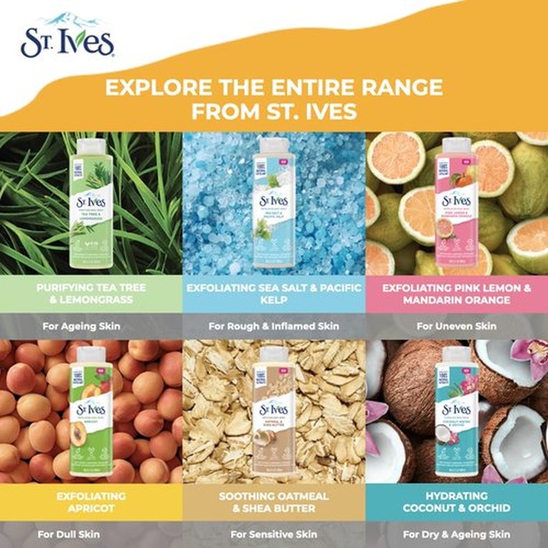 St. Ives Exfoliating Apricot Body Wash/Shower gel For Women| 100% Natural Extracts | Cruelty Free | Paraben Free |473ml, White