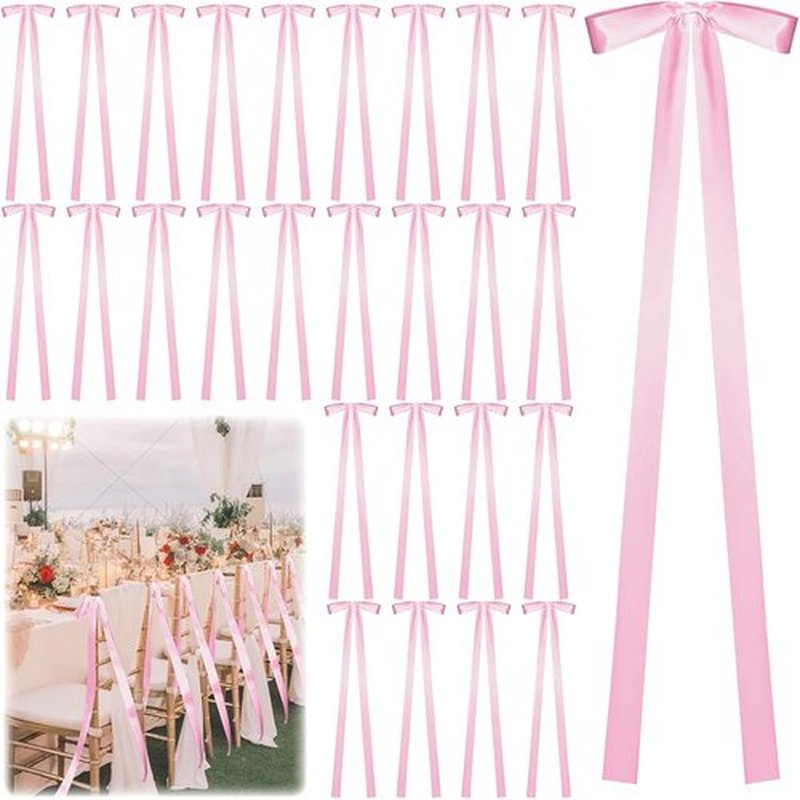Regine Switzerland 24 Pcs Large Pink Ribbon Bows - Elegant Wedding Chair Decorations