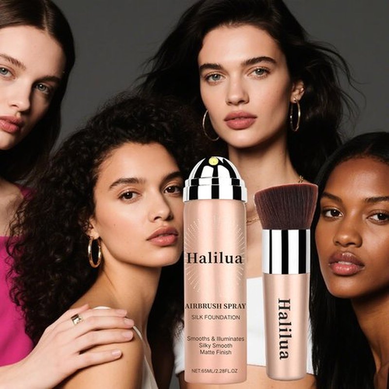 Airbrush Foundation Spray with Brush - Full Coverage Magic Minerals Airbrush Foundation for Smooth Radiant Finish, Hydrating Makeup for a Flawless, Natural Finish, Breathable (Beige)