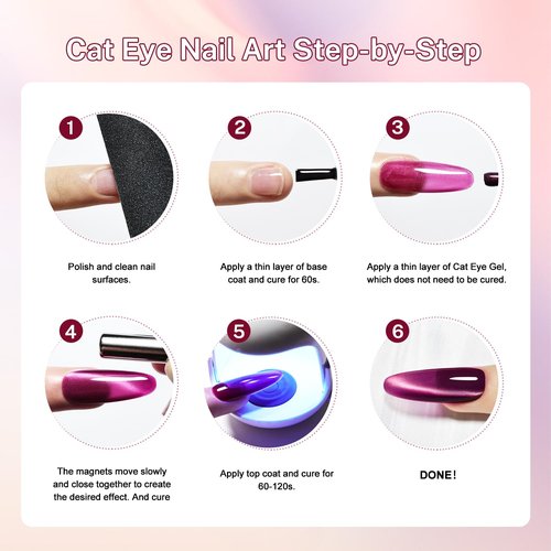 JODSONE Cat Eye Gel Nail Polish Set 10ML Purple Red Silver Collection 6 Colors for Holographic Glitter Cat Eye with Magnet at Home DIY Design Gift for Girls