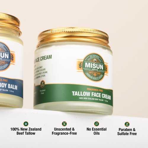 Misun Health Grass Fed Beef Tallow Moisturizer for Skin - Hydrating All Natural Skincare Face & Body - Unscented & Fragrance-Free