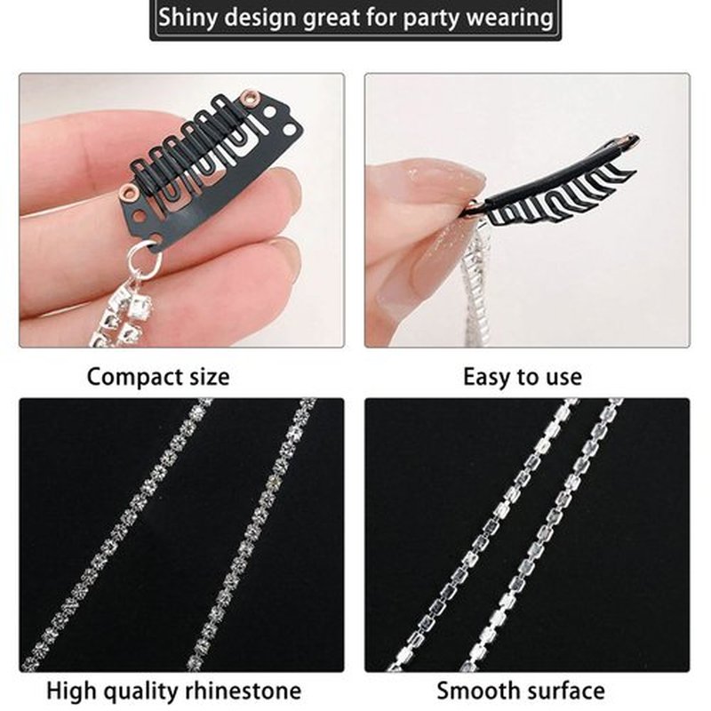 8 Pieces Long Rhinestone Hair Chains,Punk Tassel Hair Clips Bling Crystal Hair Extension 20 Inch Head Chain Silver Decorative Hair Clip Hairpin for Women and Girls Nightclub Party Daily Headwear