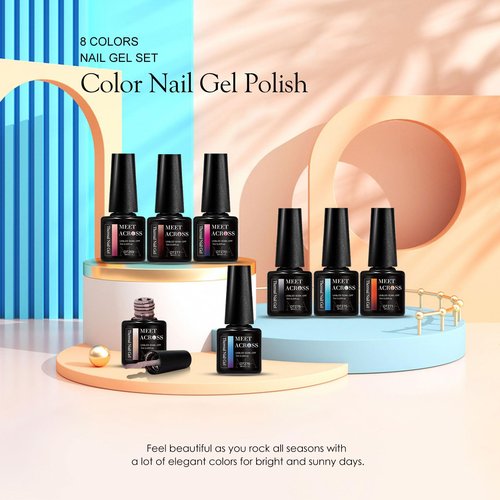 MEET ACROSS Color Changing Gel Nail Polish Set, 8 Pcs Red Orange Blue Coffee Grey Gel Polish Set Temperature Mood Changed Nail Polish Gel Gifts for Women Girl DIY Salon Home Manicure