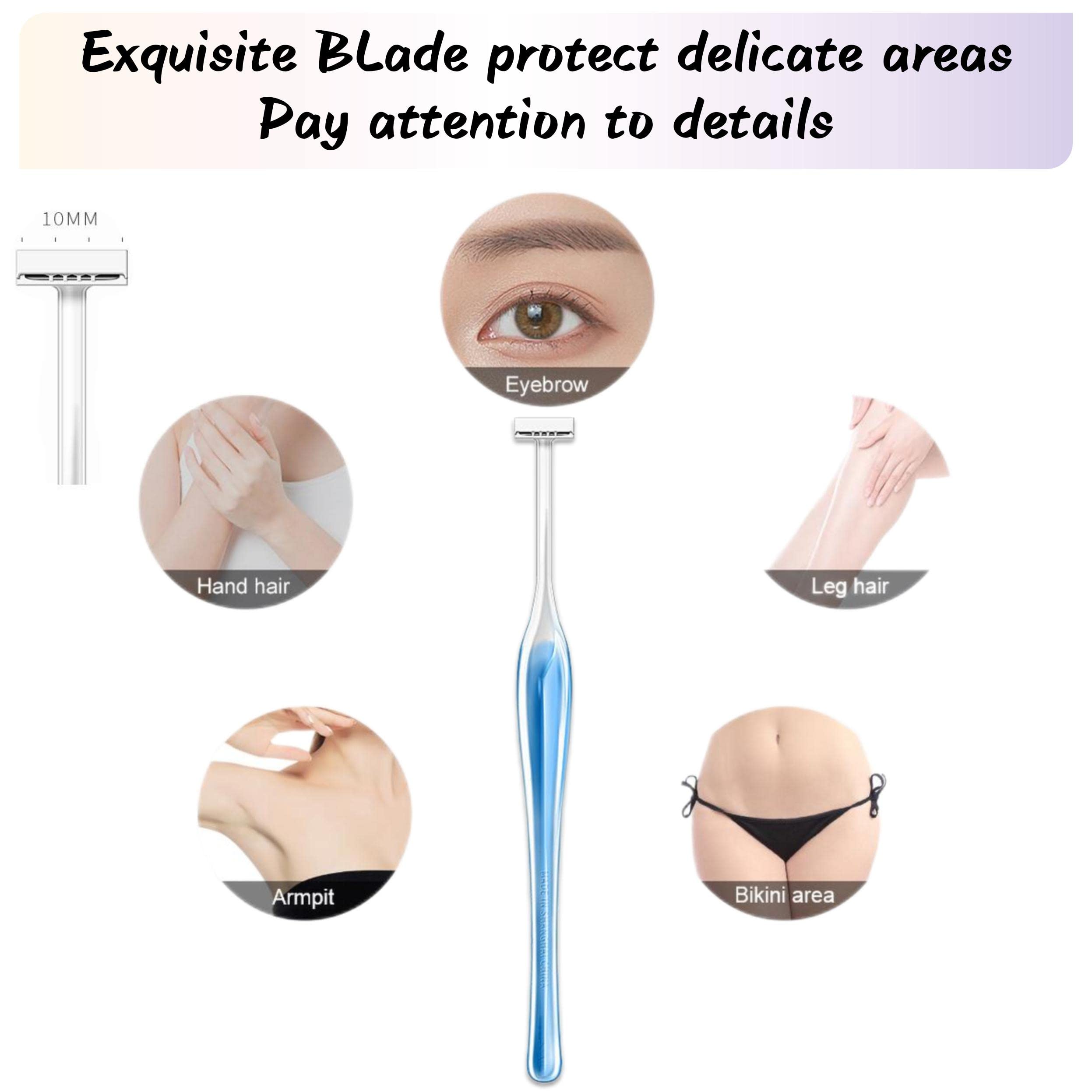 Munyee Hua 3Pcs Manual Razor Trimmer, T-Shaped Mini Hair Removal for Bikini Line Eyebrows Face Beard Precision Grooming with Skin-Friendly Design Reusable Personal Care Tool for Women Men(3 T Trimmer)