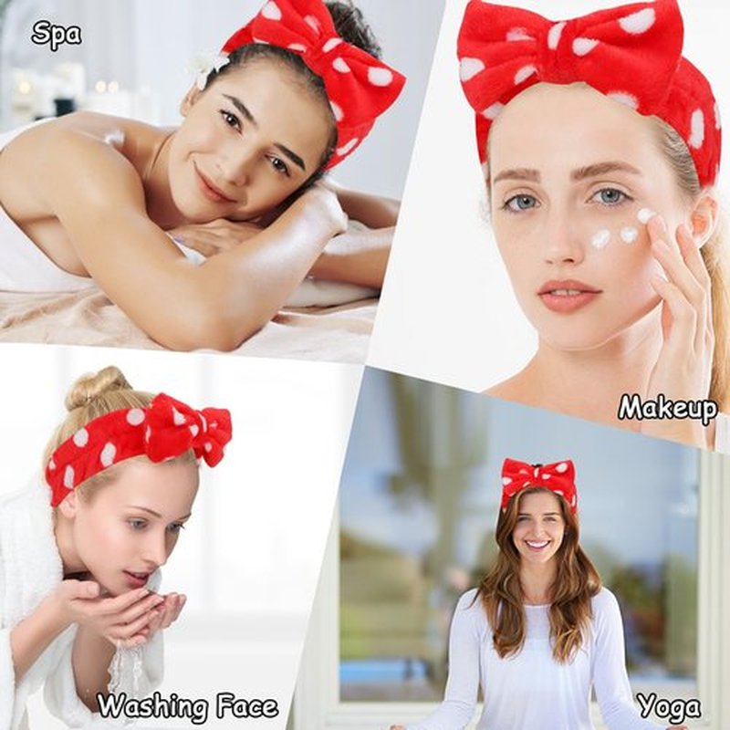 Casoty 8 Pcs Red Spa Headbands, Microfiber Headband, Soft Coral Fleece Headbands for Makeup, Bow Hair Band for Face Washing Shower Skin Care Yoga