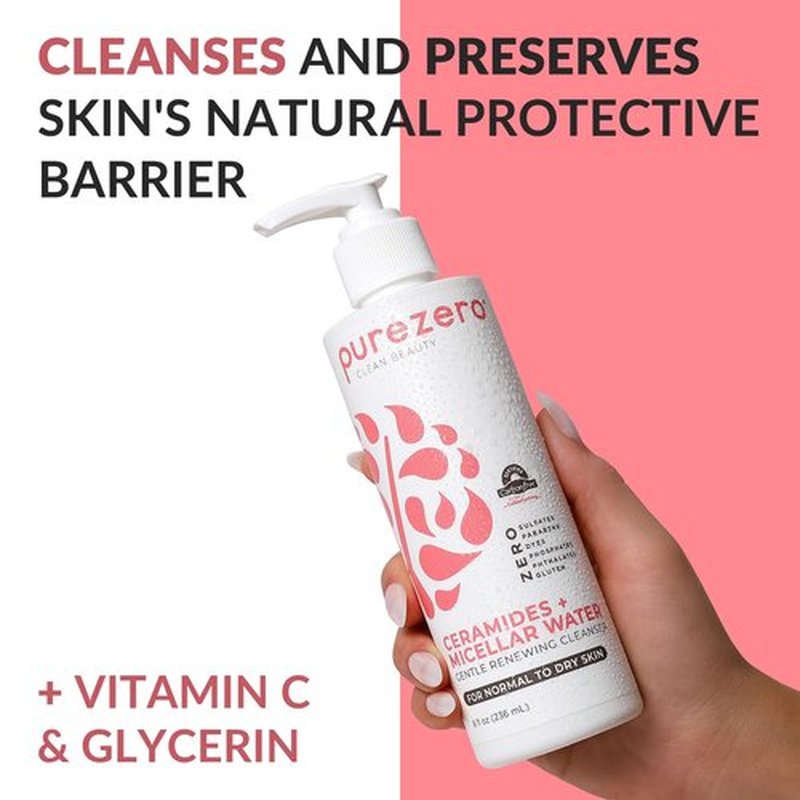 Purezero Hydrating Gentle Face Cleanser – Hyaluronic Acid Gentle Moisturizing Cleanser + Ceramides, Micellar Water, Fragrance-Free, Zero Sulfates, Parabens, Vegan & Cruelty-Free, 8 oz