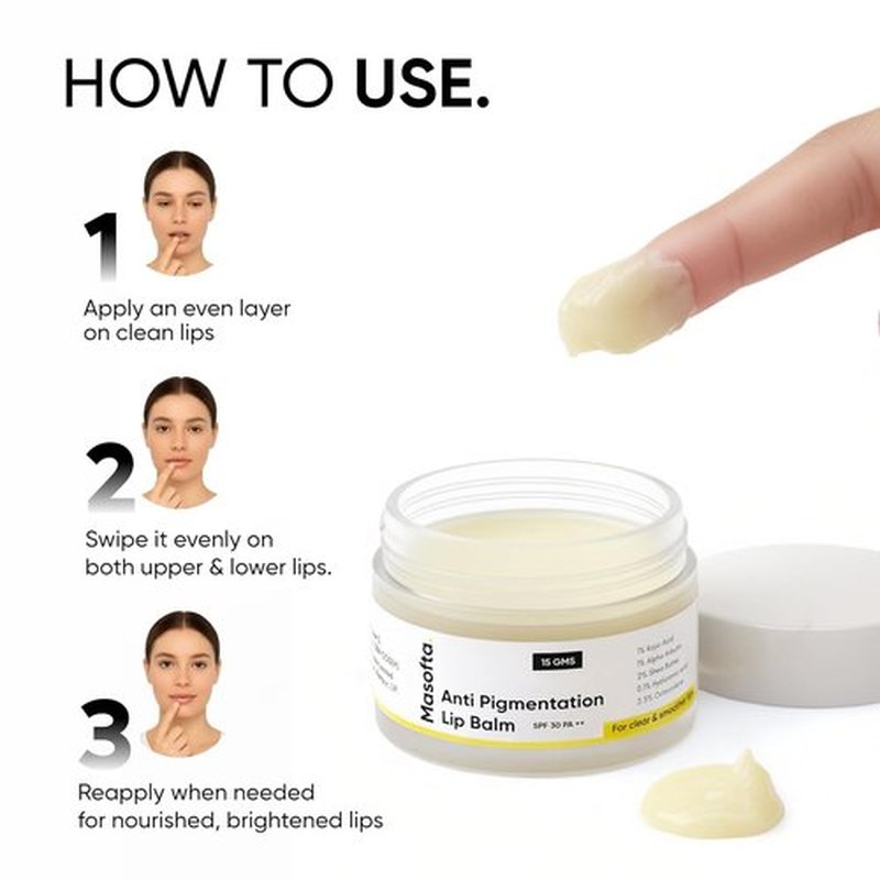 Masofta Shea Butter Lip Balm - Smooth, Clear Lips with Kojic Acid & SPF 30 | 0.52 oz (15g)