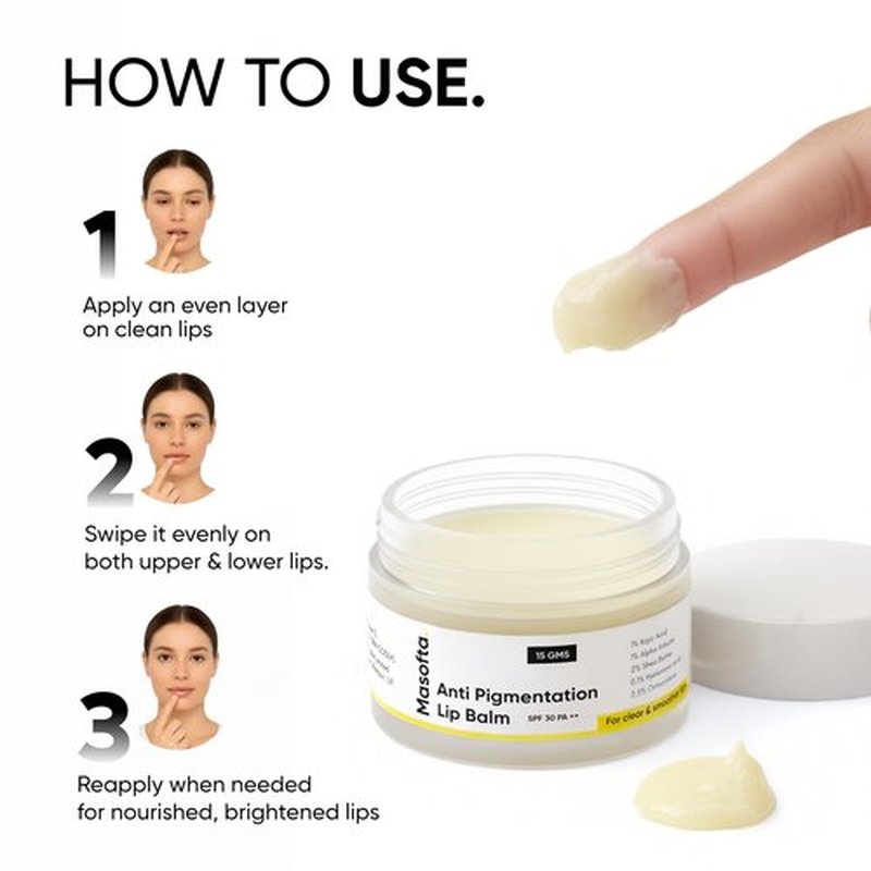 Masofta Shea Butter Lip Balm with Kojic Acid, Alpha Arbutin & Shea Butter for Smooth, Crack Free & Clear Lips, SPF 30 PA++, For Men & Women, 0.52 oz/15GMS
