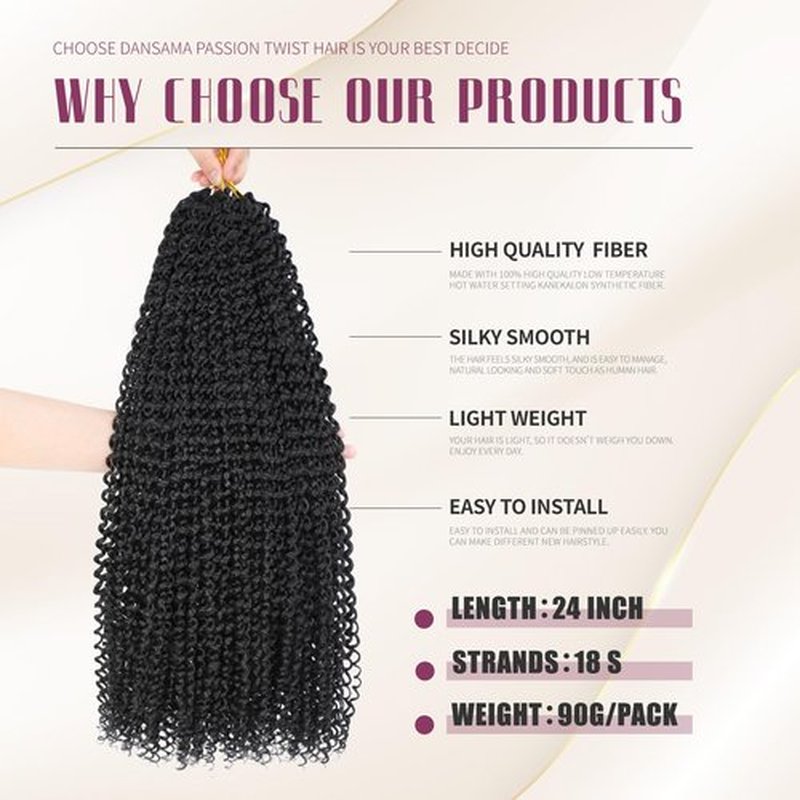 Dansama 7 Packs Passion Twist Hair Water Wave Braiding Hair for Butterfly Style Crochet Braids Bohemian Hair Extensions (24inch (Pack of 7), #2)