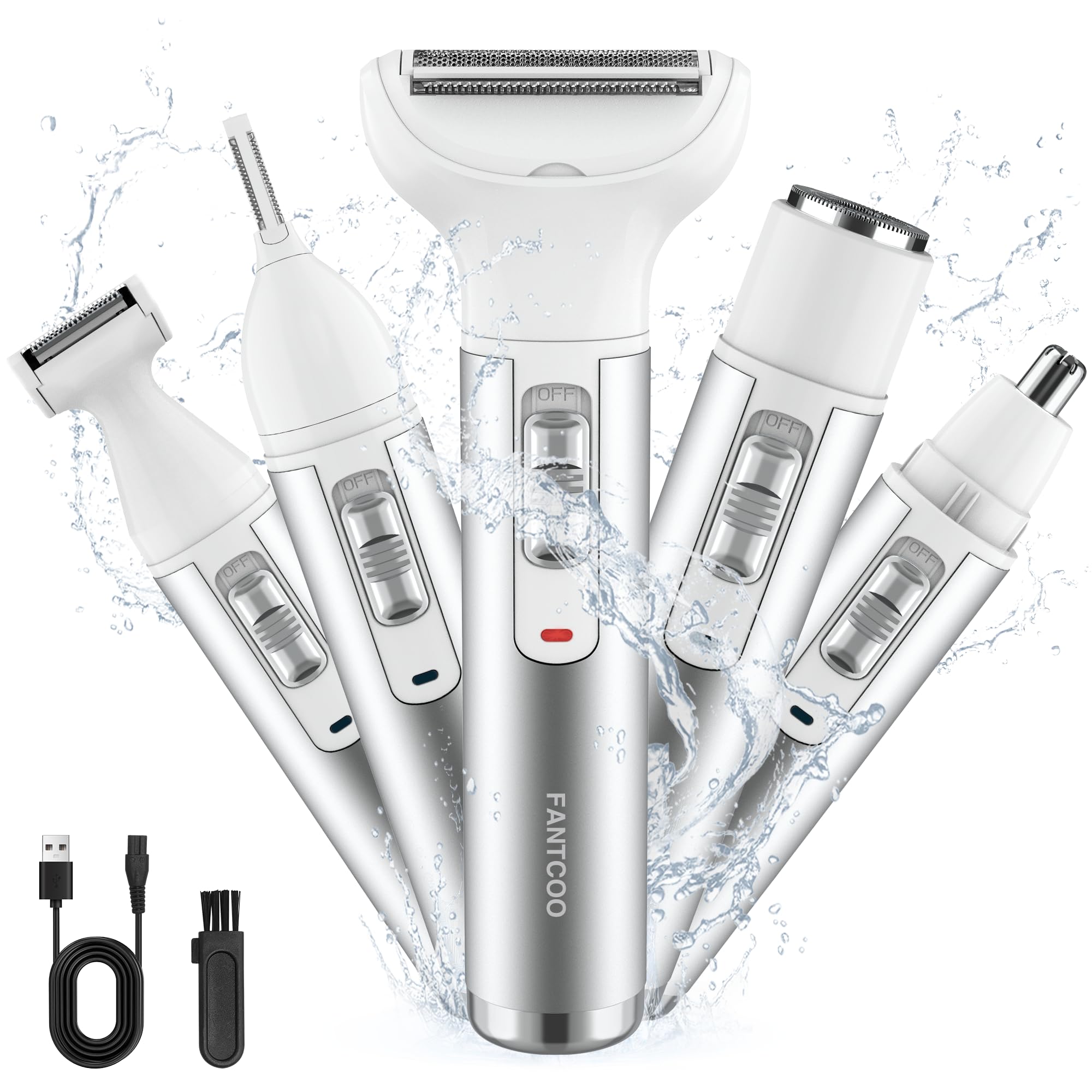 Electric Razor for Women Lady Shaver Hair Trimmer for Face Nose Eyebrow Beard Moustache Arm Leg Armpit Bikini Painless Rechargeable Portable 5 in 1 Lady Body Shavers Set