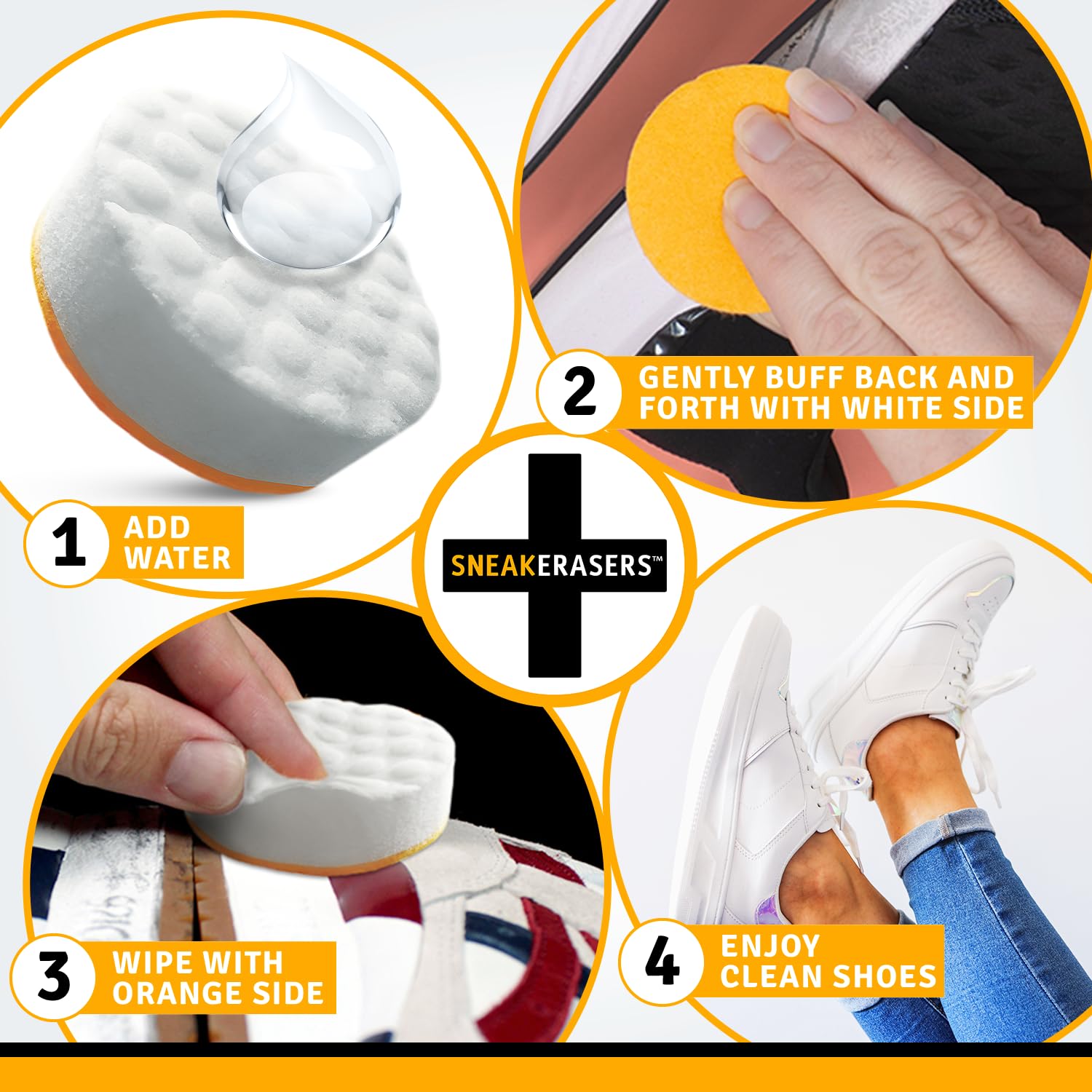 SneakERASERS Instant Sneaker Cleaner, Premium Shoe Cleaning Kit for Sneakers, Dual-Sided Sponges, Effective for Tennis Shoes & Women Men Sneakers, Gentle Rub Design (10 Pack)