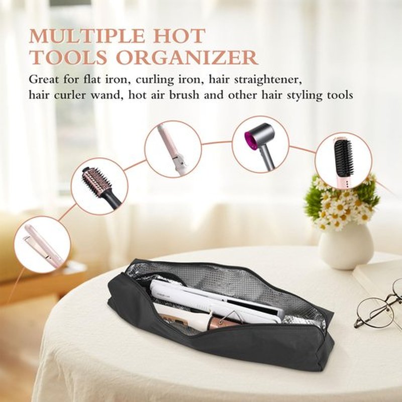 Suafrnut Professional Hot Hair Tools Organizer Bag Portable Travel Heat Resistant Storage Case Pouch for Curling Irons, Flat Irons, Hair Straightener and Styling Tools(17.7" x 3.2"x 3.2")
