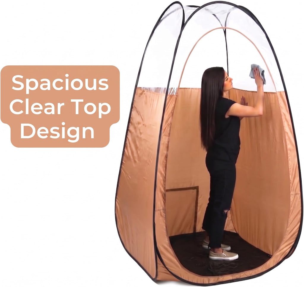 Naked Sun XL Portable Spray Tan Tent – Extra Large Pop Up Tent for Professional Tanning, Heavy Duty Fabric Mobile Spray Room with Carrying Bag & Easy Clean Floor - Bronze