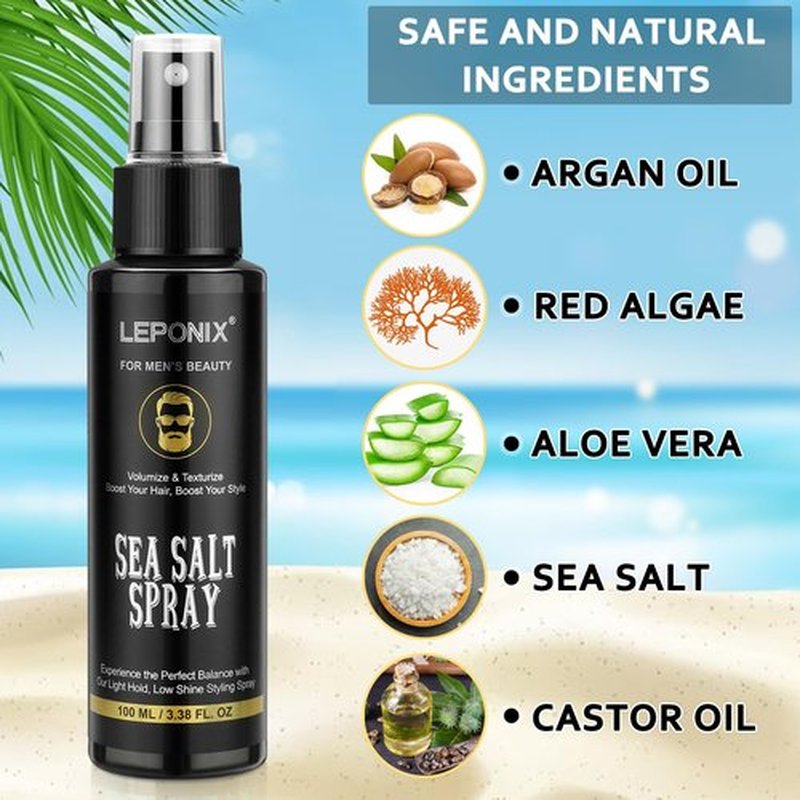 Sea Salt Spray for Men, Sea Salt Spray for Hair, Texturizing & Thickening With Kelp, Aloe Vera & Red Algae Extract, Adds Instant Volume & Light, Beach Waves Styling Product, Travel Hairspray 2x100ml