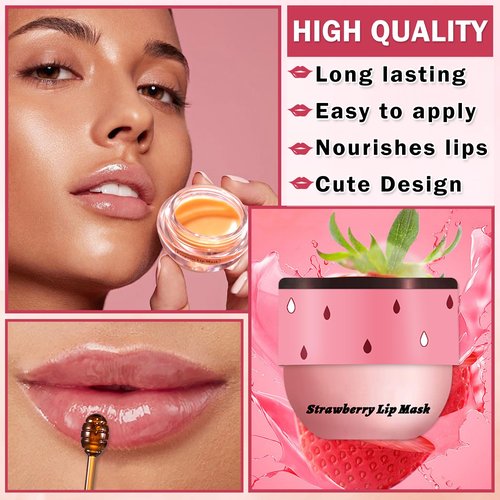 LZXLUKGIR 4PCS Honey Lip Balm Hydrating Honey Lip Mask Overnight Propolis Bee Lip Balm Prevention Dry and Cracked Lip Scrub Exfoliator (Honey+Strawberry+Coconut+Watermelon)