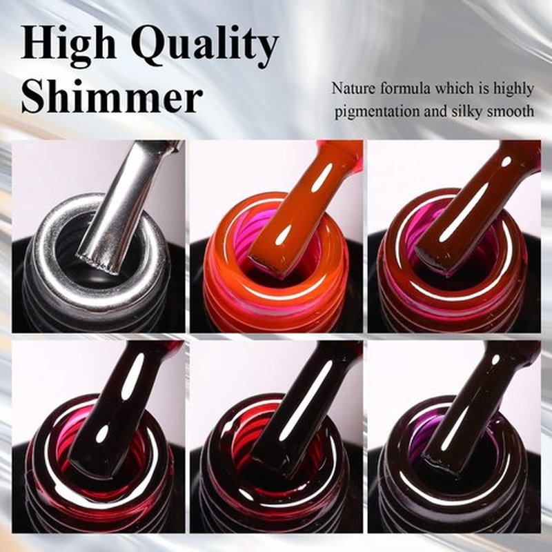 Imtiti Chrome Gel Nail Polish Set, 5 Color Jelly Sheer Metallic Nail Polish, Metal Mirror Effect, Chrome Polish, Soak off UV LED DIY Nail Art Salon Manicure, 6ml x 6