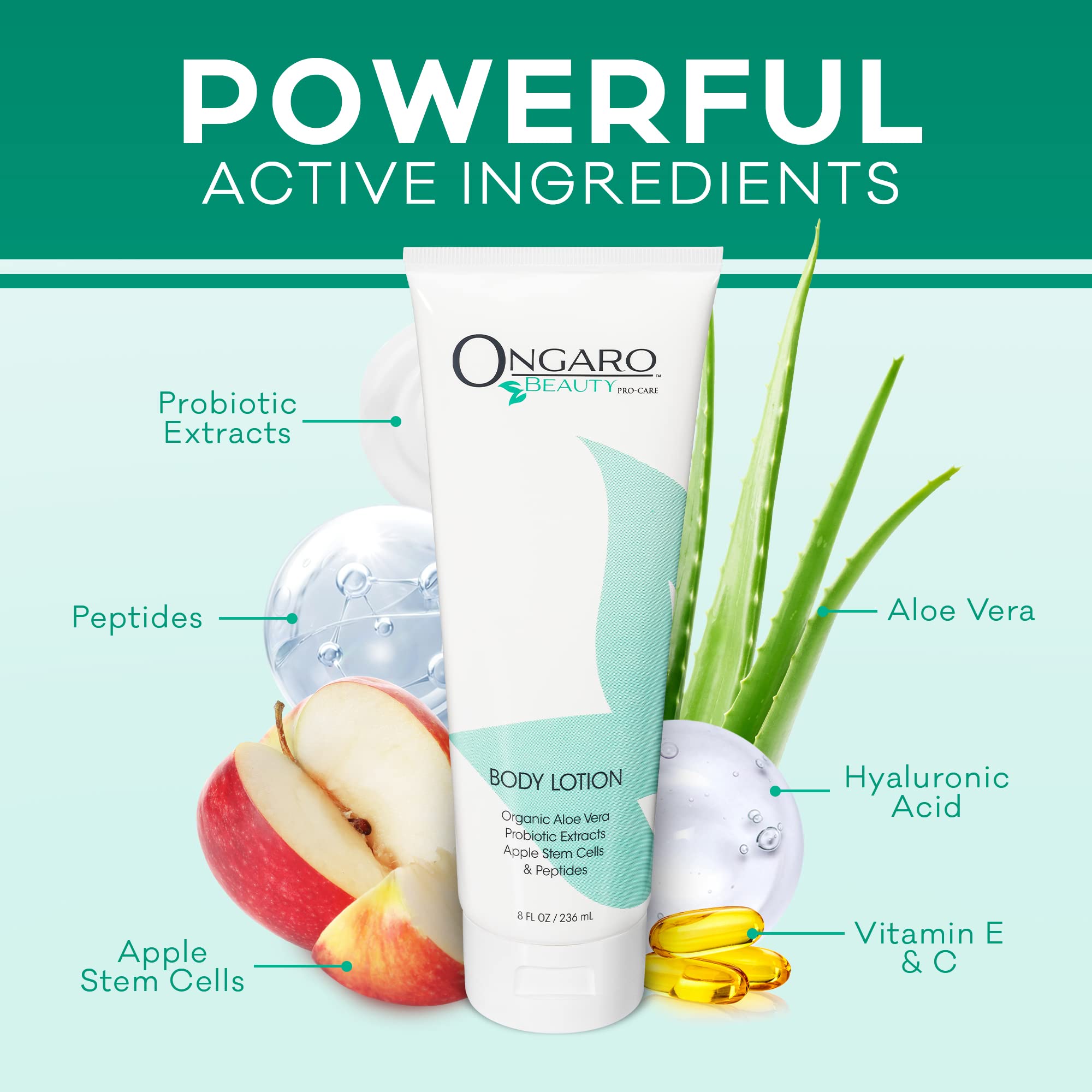 Ongaro Beauty Organic Body Lotion - Body Moisturizer Skin Lotion, Probiotic Lotion w/Aloe Vera, Cocoa Butter, Hyaluronic Acid, Shea Butter & Vitamin E, Lightweight, All Skin Types 8fl oz