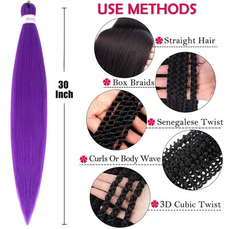 Alrence Purple Braiding Hair Pre Stretched Long Braid 30 Inch 2 Packs Professional Braiding Hair Extensions Synthetic Crochet Twist Braids (30 Inch, Purple)