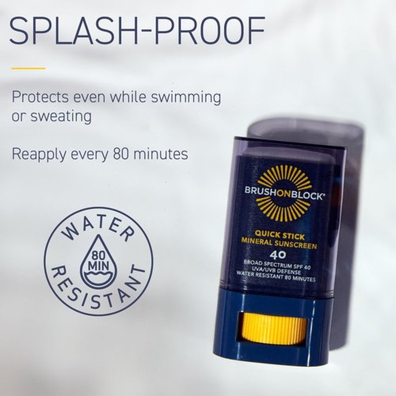 Brush On Block Quick Stick SPF 40, Mineral Sunscreen Stick, UVA/UVB Protection, Water Resistant, Hawaii Compliant, Reef Friendly, 0.63 oz