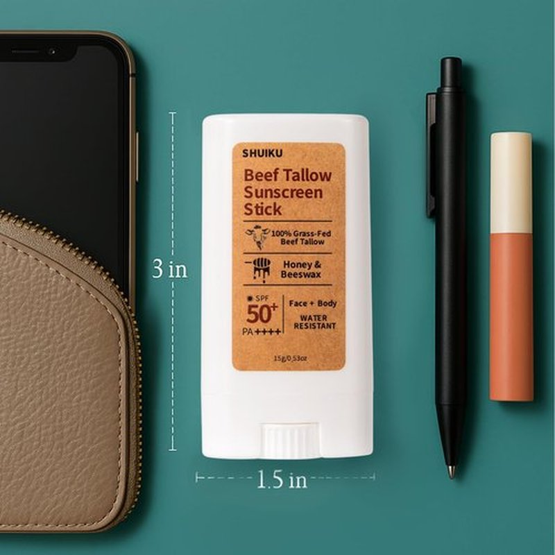 Beef Tallow Sunscreen Organic Stick SPF 50 – Tallow-Based Mineral Sunscreen with Honey & Beeswax for Face & Body, Water-Resistant Natural Sunblock, 0.53 oz