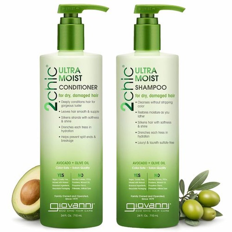 Giovanni 2Chic Ultra-Moist Shampoo & Conditioner Set - Nourishing Avocado & Olive Oil, Sulfate-Free | 24 Fl Oz (2-Pack)
