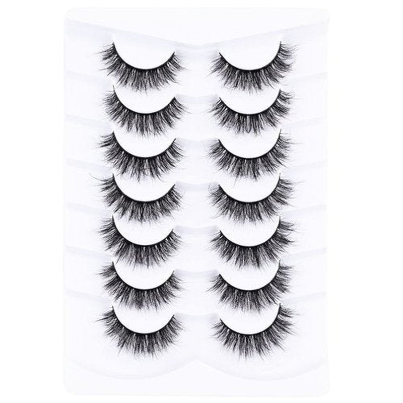 Mebver False Eyelashes Cat Eye Lashes Faux Mink Lashes Natural Look Fluffy Wispy Lashes That Look Like Extensions Pestañas Postizas D Curl Lash Strips Short Fox Eye Lashes 7 Pairs Pack